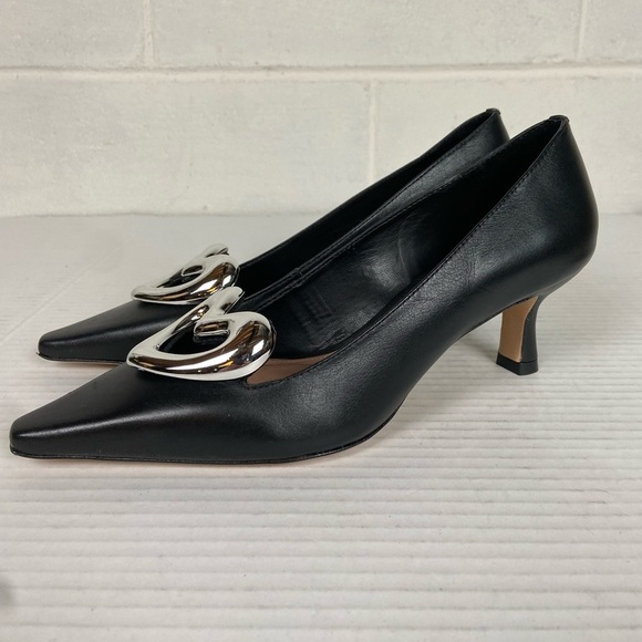 NWOT Anthropologie x Maeve Women's Leather Heart Pumps EU37/US6-6.5 Black Silver - Picture 3 of 8